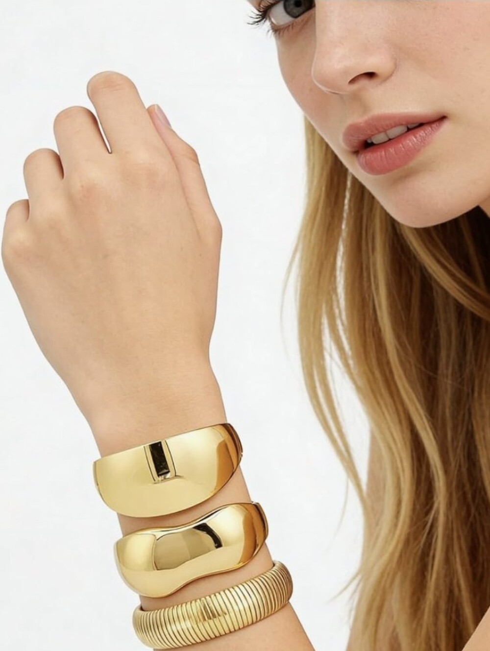 3 Pc Gold Sculpted Cuff Bracelets